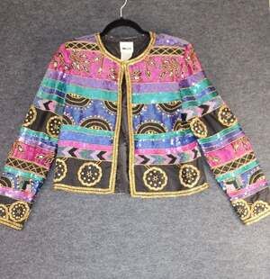 Leslie Fay Evenings Vintage Sequin and Beaded Floral Evening Blazer Jacket